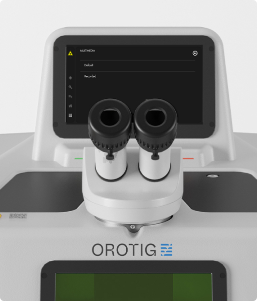 Vidéothèque de la machine de soudage laser Aries d’Orotig, inclus un cours de soudage de base avec la possibilité d’enregistrer les processus et de les utiliser pour l’entraînement et la formation de nouvelles ressources.