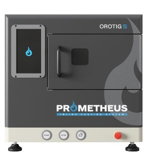 Orotig' Prometheus is a fully automatic, easy to use tabletop casting machine that enables jewelry producers to create customized designs directly at their shop, reducing lead time for the end customers.