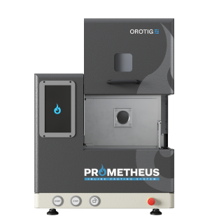 Prometheus ist die vollautomatische, einfach zu bedienende Tischgießmaschine von Orotig, die es Schmuckherstellern ermöglicht, maßgeschneiderte Designs direkt in ihrem Geschäft zu erstellen. 