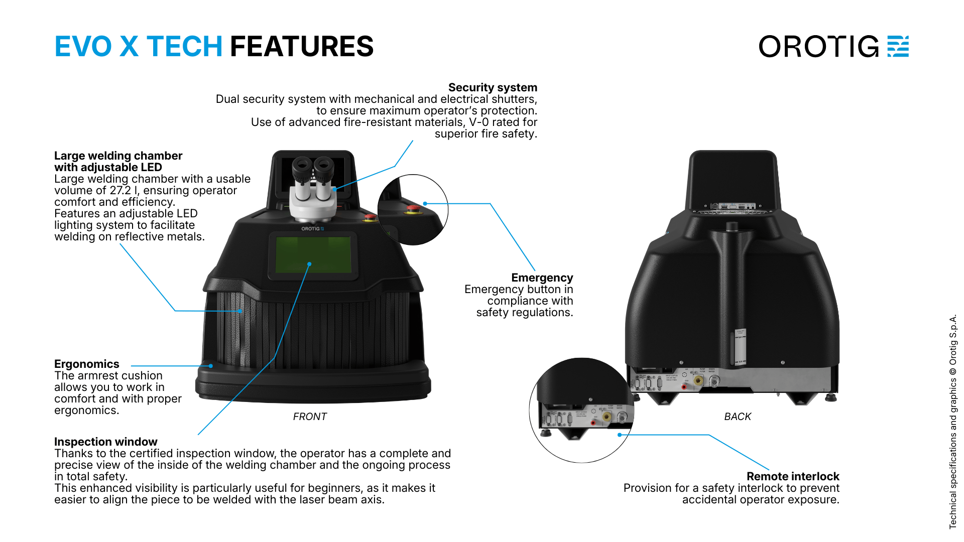 Close-up of the Evo X Tech laser welder showing all the features that make it safe by design