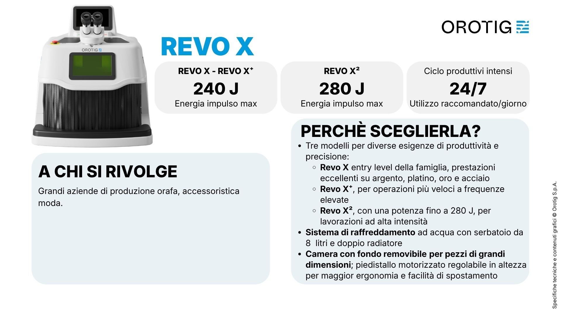Tabella riassuntiva lineup saldatrici laser Orotig: Revo X